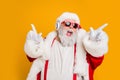 Nightclub invite on christmas party celebration funky crazy santa claus dj in white headset sing song sound melody Royalty Free Stock Photo