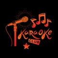 Nightclub karaoke advertising poster composed with stage or recorder microphone vector illustration and musical notes. Superstar