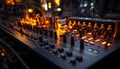 Nightclub party mixing sound, turning knobs, illuminated stage, glowing equipment generated by AI Royalty Free Stock Photo