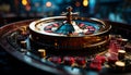Nightclub roulette wheel spins, igniting luck and gambling success generated by AI