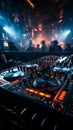 In the nightclub\'s heart, the DJ mixer table orchestrates the nocturnal symphony.