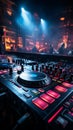 In the nightclub\'s heart, the DJ mixer table orchestrates the nocturnal symphony.