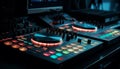 Nightclub sound engineer adjusting mixer knobs professionally generated by AI