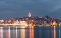 Nighte cityscape with Galata Tower over the Golden Horn in Istanbul, Turkey Royalty Free Stock Photo