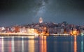 Nighte cityscape with Galata Tower over the Golden Horn in Istanbul, Turkey Royalty Free Stock Photo