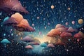 nightfall cascade: 3D vector art of colorful rain shower Royalty Free Stock Photo