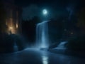 Nightfall Cascade: Serene Waterfall in the Night Scene Artwork for Sale