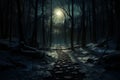 Nightfall casts a spell on the serene winter forests mysterious charm