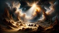 Nightfall in the Desert: Wise Men\'s Trek Following the Star to Bethlehem