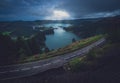 Nightfall over Sete Cidades twin crater lakes Royalty Free Stock Photo