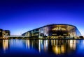 Nightfall view of the European Parliament building in Strasbourg, France Royalty Free Stock Photo