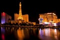 Nightlife along the famous Las Vegas Strip with Bally's, Paris and Planet Hollywood Casinos Royalty Free Stock Photo