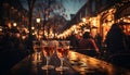 Nightlife celebration men and women drinking wine at outdoor bar generated by AI Royalty Free Stock Photo