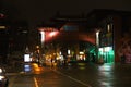 Nightlife in the city center - downtown panorama. Buildings, night lights, traffic, modern architecture