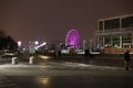 Nightlife in the city center - downtown panorama. Buildings, night lights, traffic, modern architecture