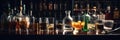 bar counter with a lot of glasses, wine glasses and glasses with alcohol Royalty Free Stock Photo