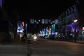 Nightlife downtown in winter time. Night illumination, Christmas decorations, empty streets. Montreal,