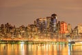 Nightlight of New York City Manhattan downtown with the reflection over Hudson River panorama. Royalty Free Stock Photo