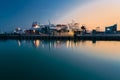 Nightlights of illuminated Marina of Ronne Ferry terminal . Bornholm island, Denmark. Longexposure shot. Royalty Free Stock Photo