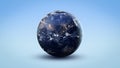 Nightly Earth globe on isolated blue background.