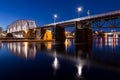 Nightly railroad bridge over stream