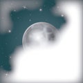 Nightly scene background with moon view covered by clouds and starry sky