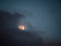 Nightly sky with moon behind cloud. Outdoors at night