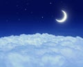 Nightly sky with moon and stars