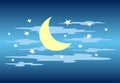 Nightly sky. Moon, clouds and star. Vector