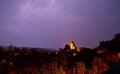 Nightly thunderstorm over Bertrada Castle in Germany Royalty Free Stock Photo
