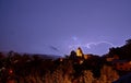 Nightly thunderstorm over Bertrada Castle in Germany Royalty Free Stock Photo