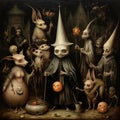 Nightmare, horror, halloween background, fabulous fantastic scary terrible animals, fish, insects, moon,