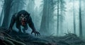 Nightmare Unleashed: The Aggressive Werewolf in the Sinister Forest Royalty Free Stock Photo