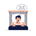 Nightmare vector illustration. Frightened man character has a bad dream, is scared of monster from nightmare. Sleeping Royalty Free Stock Photo