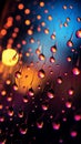 Nights abstract ambiance window, blurred lights, and colorful raindrops Royalty Free Stock Photo