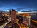 Nightscape aerial view of Yantai city at Shandong China during sunset