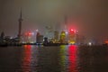 Nightscape of the bund with the fog or mist cover the bund in the winter season,shanghai china