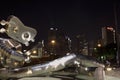 Nightscape in Dallas and singing Robot. Royalty Free Stock Photo
