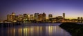 Panoramic Night Cityscape Boston Skyline and Sea Reflections with view of Jetty and Piers Royalty Free Stock Photo