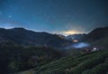 Nightscape at Tea plantation in the Doi Ang Khang, Chiang Mai at Thailand