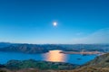 Nightscape View of Wanaka lake. View from Roys peak track. Full moon night. I Royalty Free Stock Photo