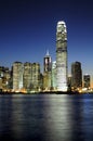 Nightscrape of skyscrapers IFC (International Financial Centre) in Hong Kong at night Royalty Free Stock Photo