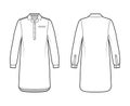 Nightshirt dress Sleepwear Pajama technical fashion illustration with knee length, classic henley collar, long sleeves