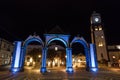 Nightshot of illuminated portas da cidade in ponta delgada