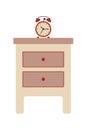 Nightstand with clock in flat style. Vector illustration of bedside table isolated on white