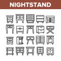 Nightstand Furniture Collection Icons Set Vector