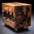 Nightstand Iterations: Photorealistic Wood Carving With Mechanized Abstraction And Hard-edge Style