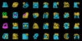 Nighttime adventures icons set vector neon