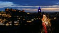 Nighttime aerial view of Edinburgh, Scotland featuring the city's illuminated skyline of buildings Royalty Free Stock Photo