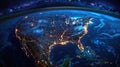 Nighttime Aerial View of USA from Space Royalty Free Stock Photo